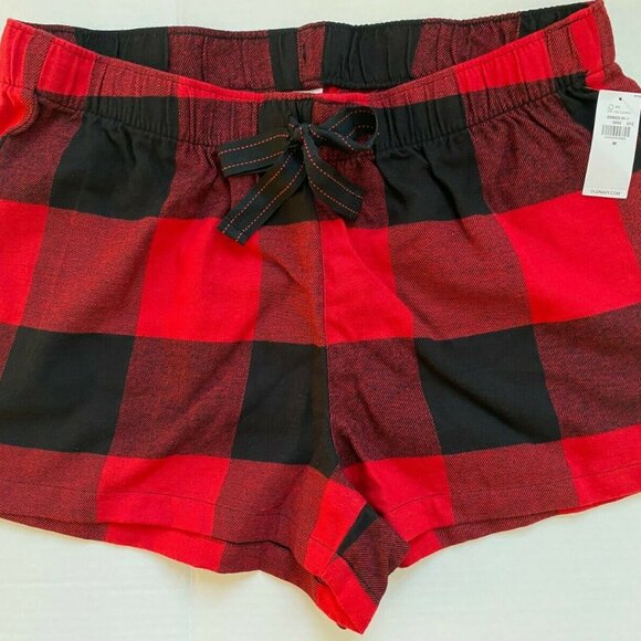 NWT Old Navy Flannel Boxer Pajama Sleep Shorts Red Buffalo Plaid Women L XL - Picture 3 of 4